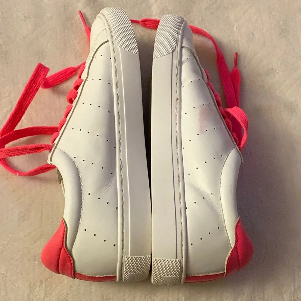 J. Crew leather White and Neon Pink Sneakers